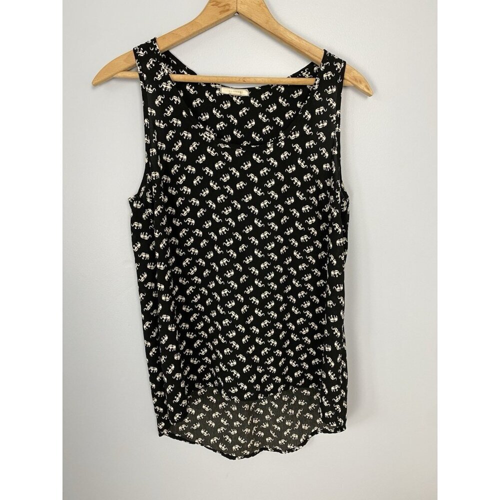 Pleione Womens Size Small Black/White Elephant Print Tank Top Scoop Neck USA